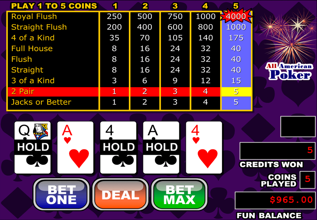 Play All American Video Poker By RTG